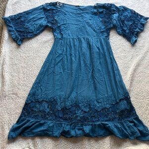 Womens' Blue Lace-Trim Dress